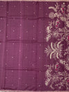 Deep Plum Tussore Silk Saree with Botanical Floral Embroidery & Contrast Rani Pink Blouse