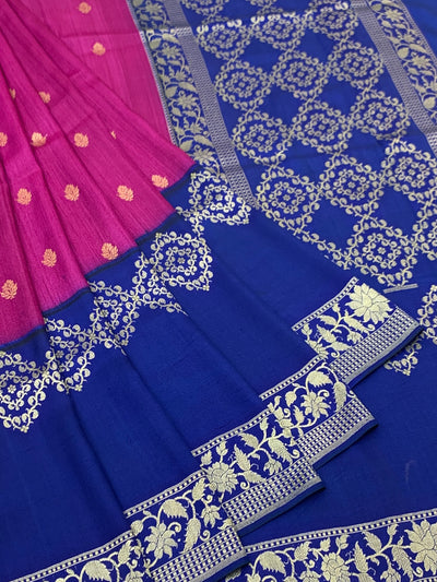 Elegant Magenta and Royal Blue Tussore Georgette Saree