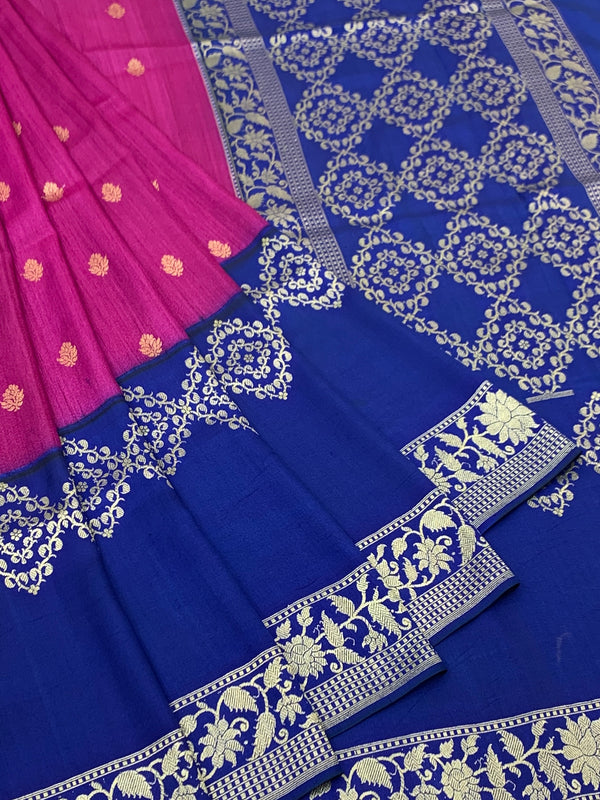 Elegant Magenta and Royal Blue Tussore Georgette Saree