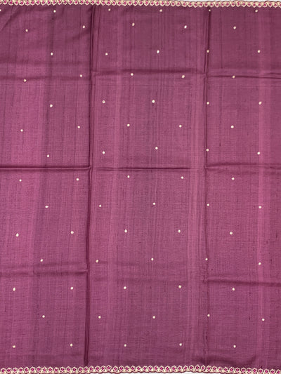 Deep Plum Tussore Silk Saree with Botanical Floral Embroidery
