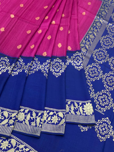 Elegant Magenta and Royal Blue Tussore Georgette Saree