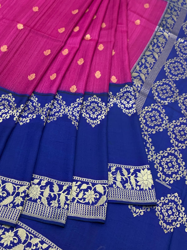 Elegant Magenta and Royal Blue Tussore Georgette Saree