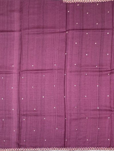 Deep Plum Tussore Silk Saree with Botanical Floral Embroidery