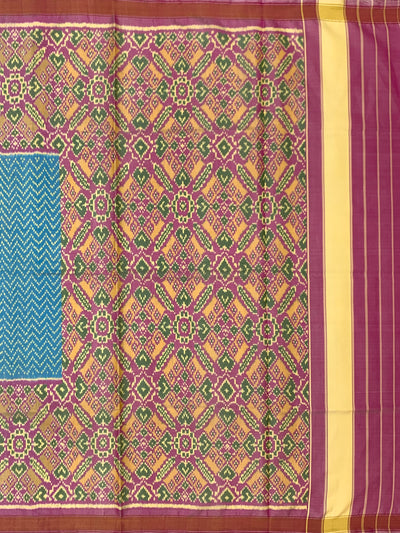 Striking Cerulean Blue & Magenta Rajkot Patola Silk Saree