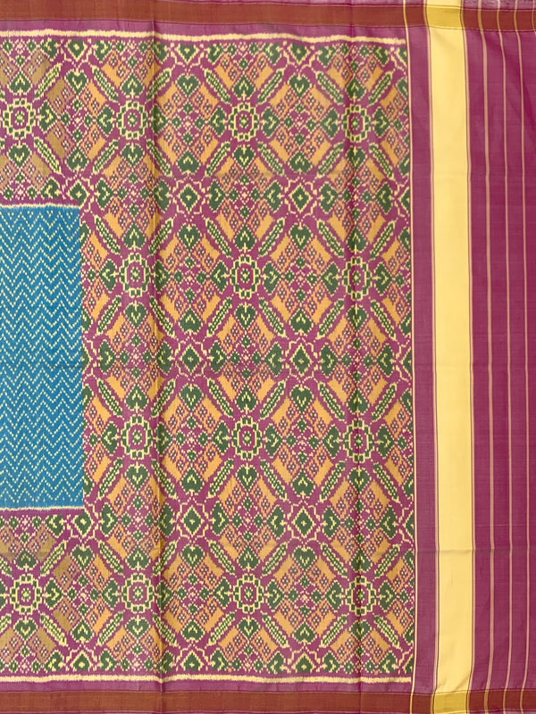 Striking Cerulean Blue & Magenta Rajkot Patola Silk Saree