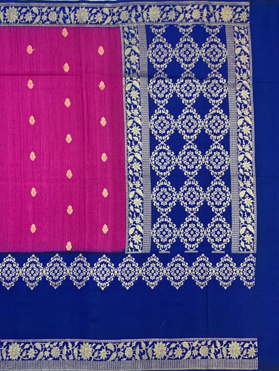 Elegant Magenta and Royal Blue Tussore Georgette Saree