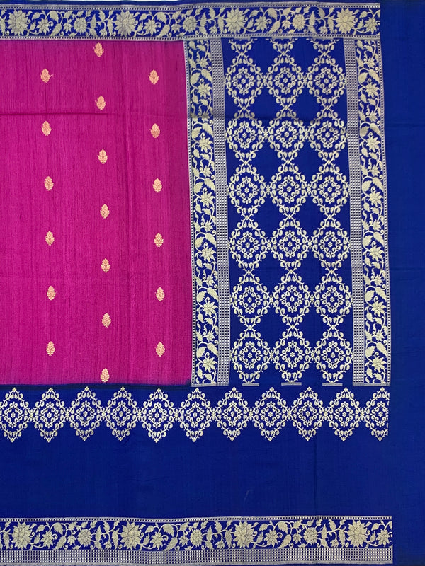 Elegant Magenta and Royal Blue Tussore Georgette Saree
