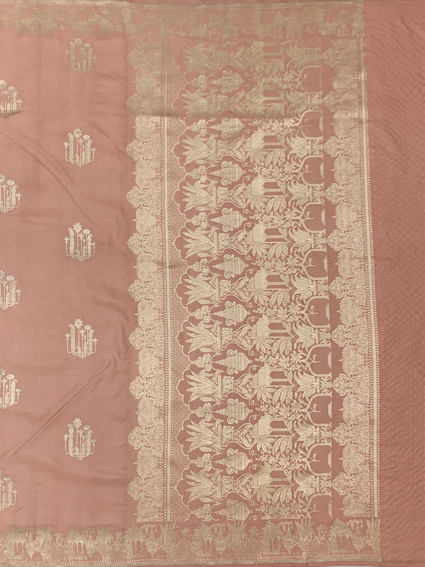 Dusty Rose Mashru Silk Saree with Mughal Arch Motifs & Zari Pallu