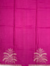 Deep Plum Tussore Silk Saree with Botanical Floral Embroidery & Contrast Rani Pink Blouse