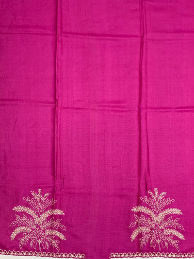Deep Plum Tussore Silk Saree with Botanical Floral Embroidery
