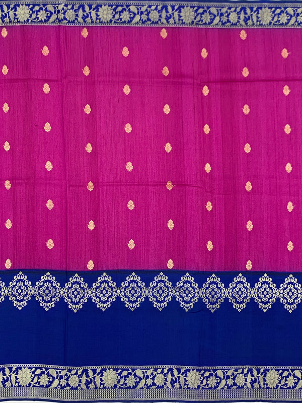 Elegant Magenta and Royal Blue Tussore Georgette Saree