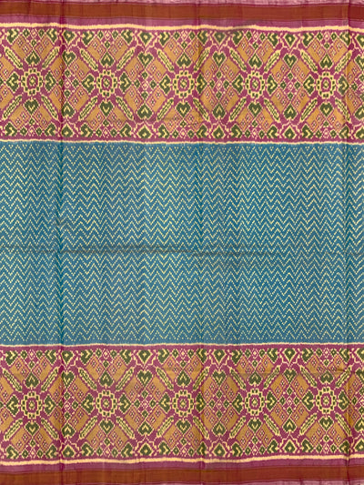 Striking Cerulean Blue & Magenta Rajkot Patola Silk Saree