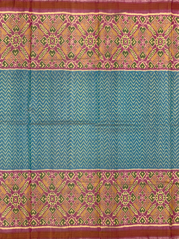 Striking Cerulean Blue & Magenta Rajkot Patola Silk Saree