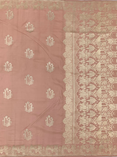 Dusty Rose Mashru Silk Saree with Mughal Arch Motifs & Zari Pallu
