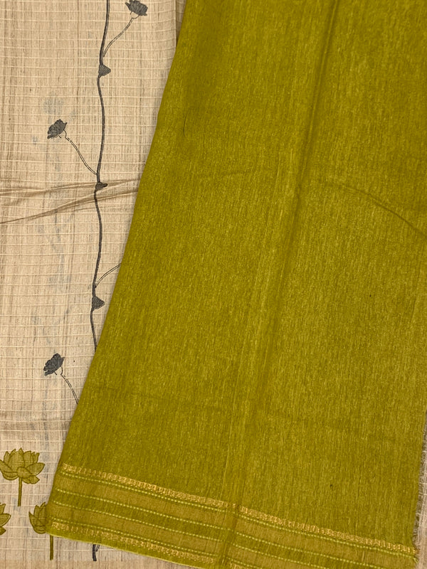 Tussore Printed Saree Cream In Colour