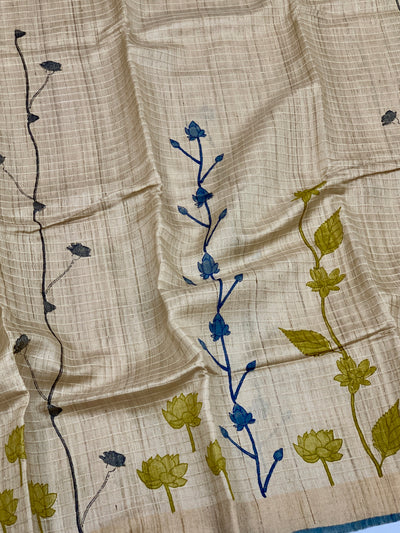 Tussore Printed Saree Cream In Colour