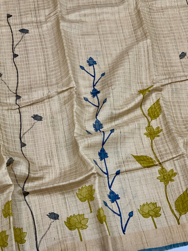 Tussore Printed Saree Cream In Colour