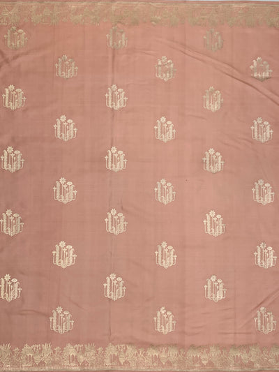 Dusty Rose Mashru Silk Saree with Mughal Arch Motifs & Zari Pallu