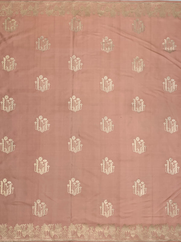 Dusty Rose Mashru Silk Saree with Mughal Arch Motifs & Zari Pallu