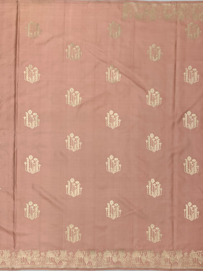 Dusty Rose Mashru Silk Saree with Mughal Arch Motifs & Zari Pallu