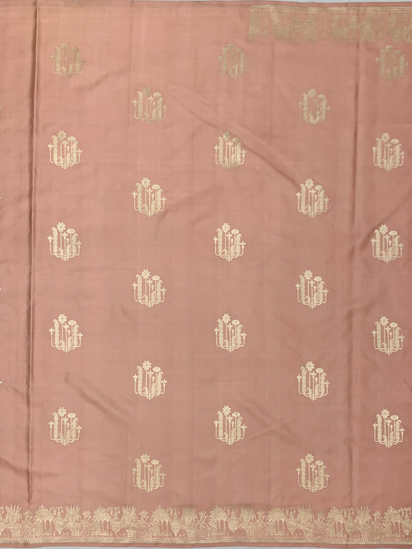Dusty Rose Mashru Silk Saree with Mughal Arch Motifs & Zari Pallu