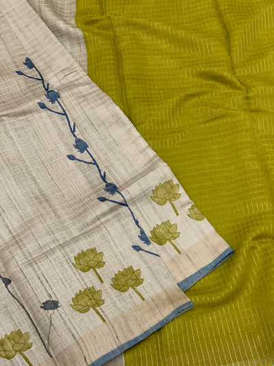 Tussore Printed Saree Cream In Colour