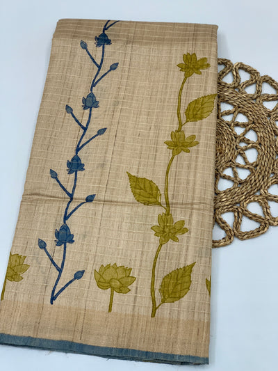Tussore Printed Saree Cream In Colour