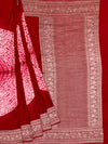 Radiant Crimson Red Mashru Silk Saree with Shibori Work & Bandhani Blouse