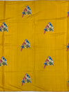 Mustard Yellow Tussore Silk Saree with Embroidered Parrot Bootis & Linear Stitched Blouse