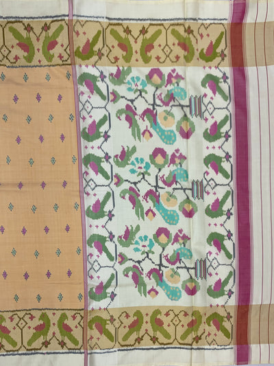 Pastel Peach & Off-White Rajkot Patola Silk Saree with Traditional Motifs