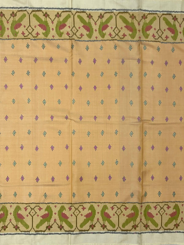 Pastel Peach & Off-White Rajkot Patola Silk Saree with Traditional Motifs