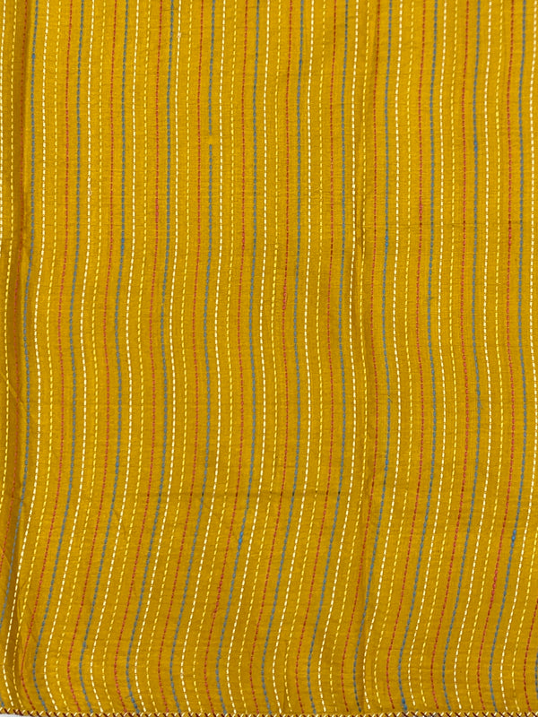 Mustard Yellow Tussore Silk Saree with Embroidered Parrot Bootis & Linear Stitched Blouse