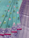 Exquisite Aqua Blue Tussore Georgette Saree