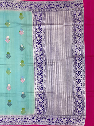 Exquisite Aqua Blue Tussore Georgette Saree