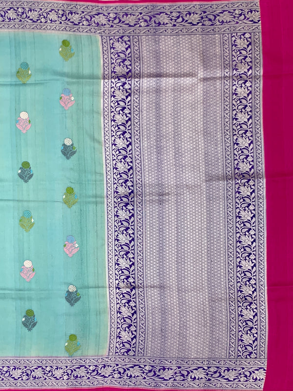 Exquisite Aqua Blue Tussore Georgette Saree