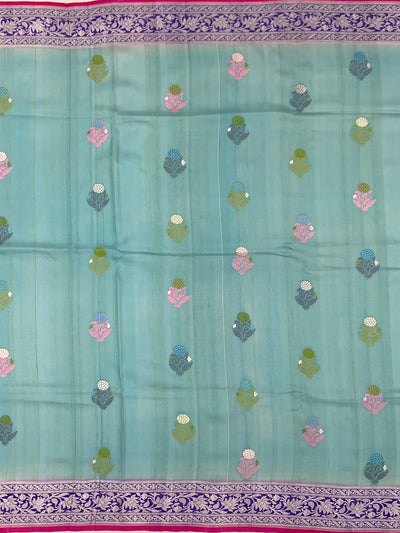 Exquisite Aqua Blue Tussore Georgette Saree
