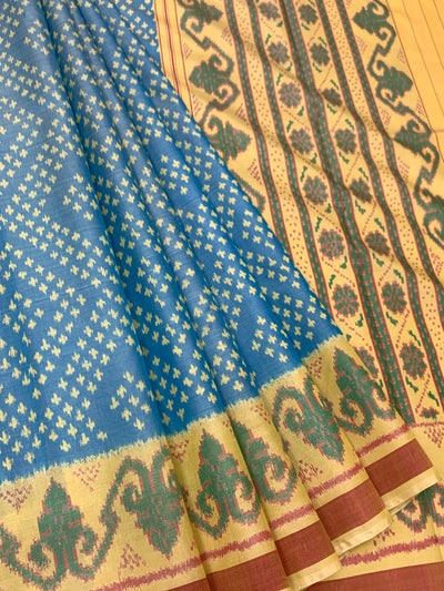 Sky Blue & Mustard Yellow Rajkot Patola Silk Saree