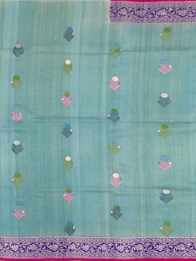 Exquisite Aqua Blue Tussore Georgette Saree
