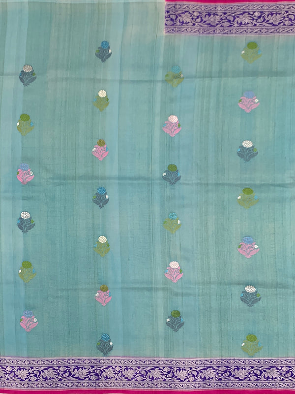 Exquisite Aqua Blue Tussore Georgette Saree