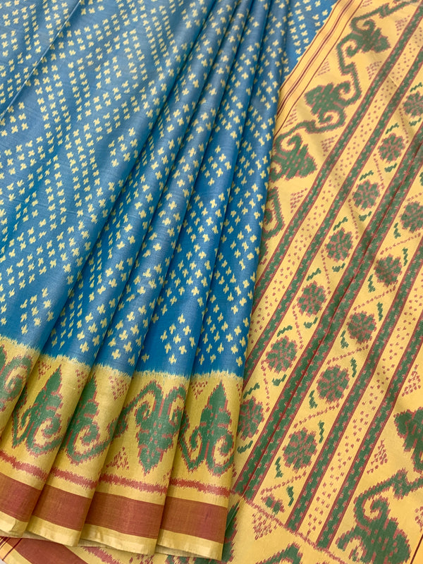 Sky Blue & Mustard Yellow Rajkot Patola Silk Saree