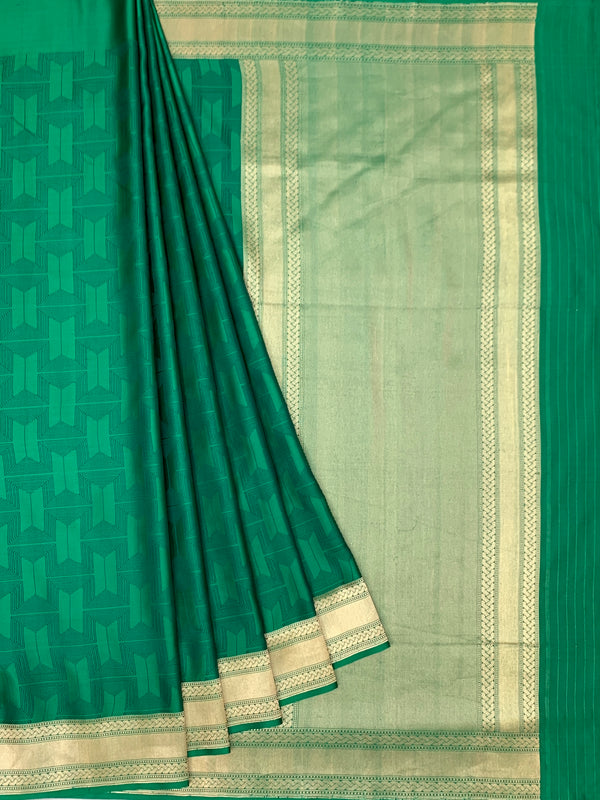 Emerald Green Mashru Silk Saree with Modern Geometric Weave