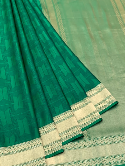 Emerald Green Mashru Silk Saree with Modern Geometric Weave