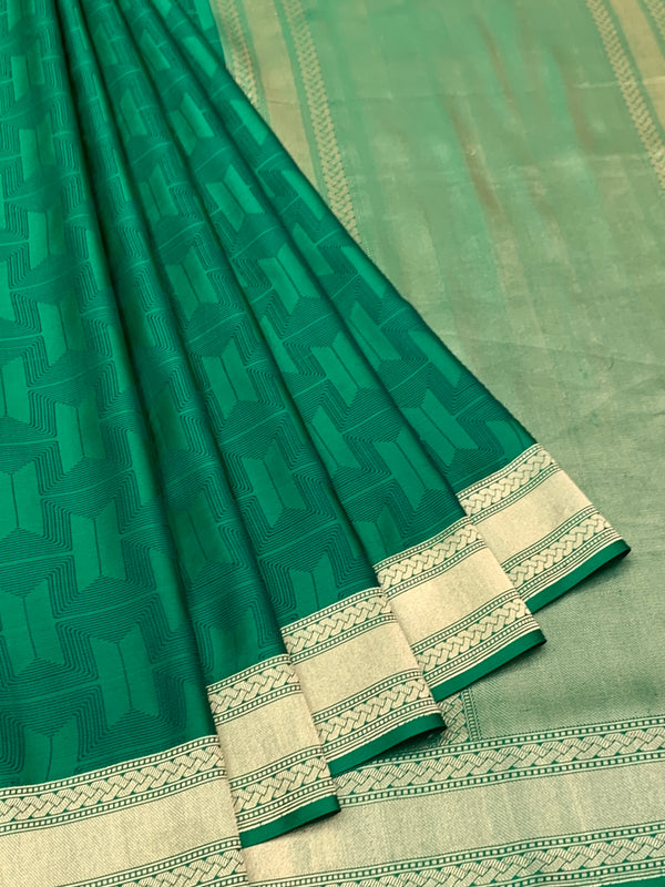 Emerald Green Mashru Silk Saree with Modern Geometric Weave