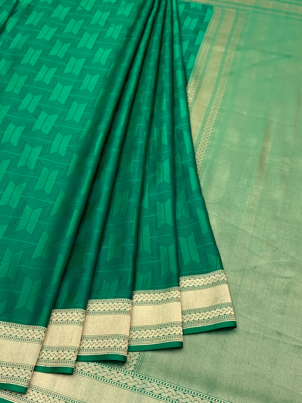 Emerald Green Mashru Silk Saree with Modern Geometric Weave