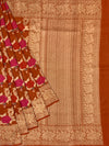 Rust Terracotta Tussore Georgette Banarasi Saree with Magenta Floral Weave