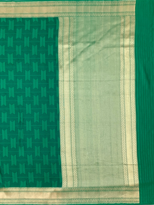 Emerald Green Mashru Silk Saree with Modern Geometric Weave
