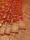 Rust Terracotta Tussore Georgette Banarasi Saree with Magenta Floral Weave
