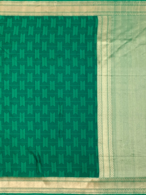 Emerald Green Mashru Silk Saree with Modern Geometric Weave