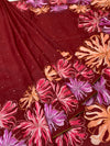 Brick Red Tussore Silk Saree with Kalamkari Peacock Mandala & Mirror Embroidery