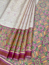 Ivory Cream & Magenta Rajkot Patola Silk Saree